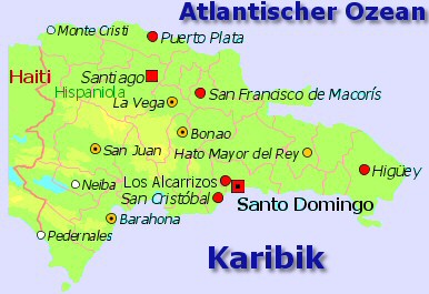 Übersichtskarte der grössten Städte der Dominikanischen Republik